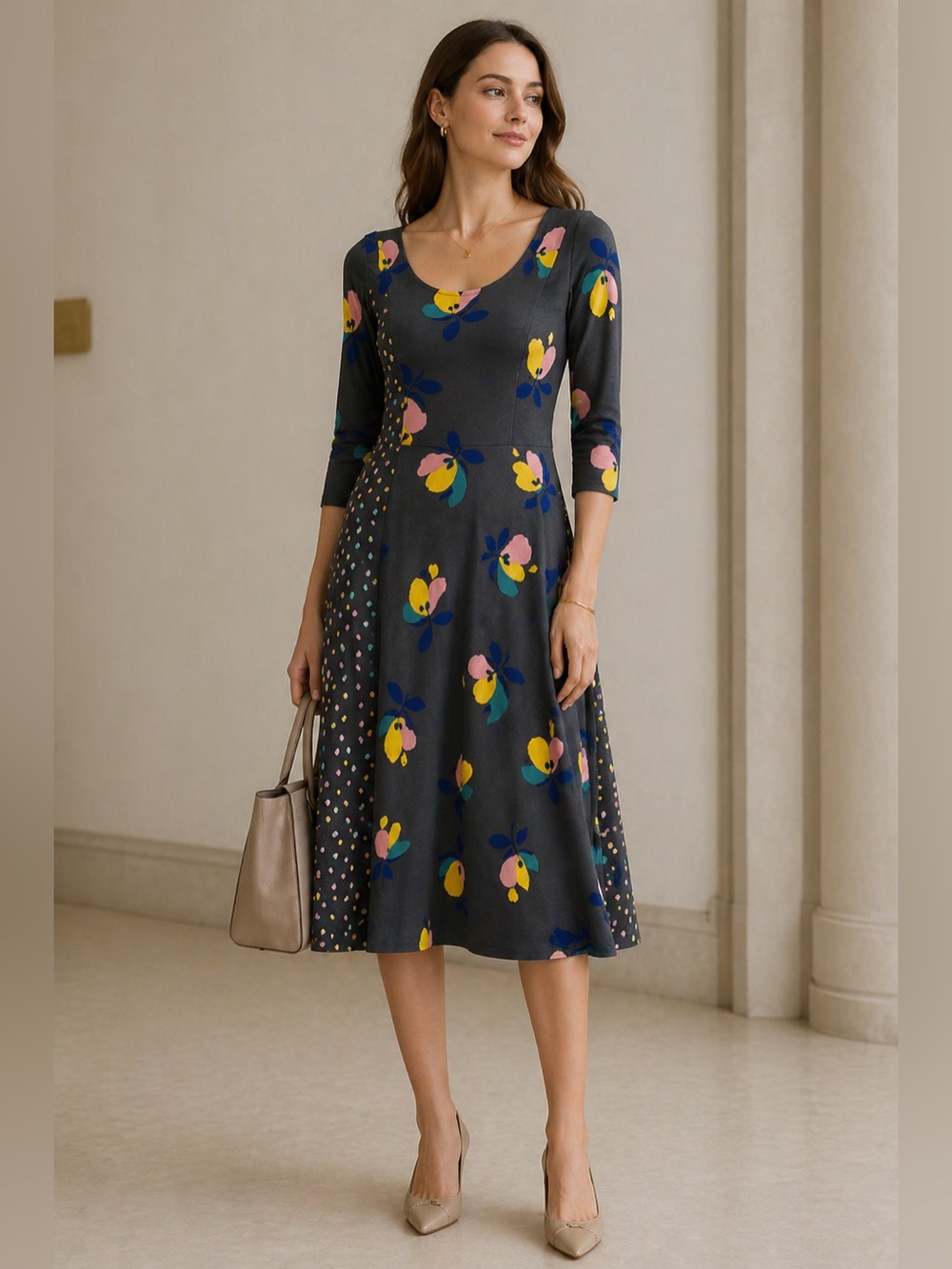 Boden Alannah Floral Jersey Dress Midi | UK 10 / US 6 | Excellent Condition